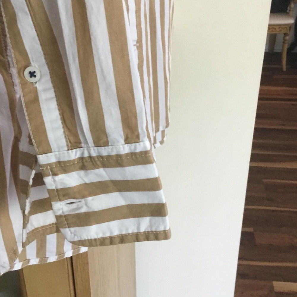 J. Crew White and Tan Vertical Stripe Button-Down Shirt - Picture 3 of 3